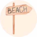 Ilustración de un cartel de playa usado en Ca Na Marcè para representar la filosofía slow food frente al mar en Puerto de Alcudia, Mallorca